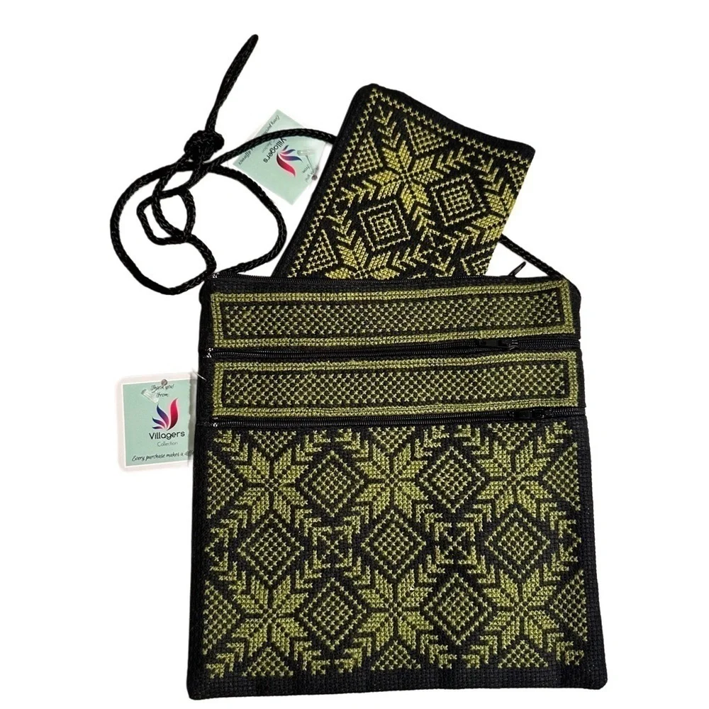Tatreez Handmade Crossbody & Wallet Pouch Embroidered Cross Stitched Palestinian